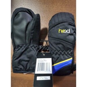 HEAD Kids Winter Mittens Black W/Blue & Yellow Stripe Size XXS